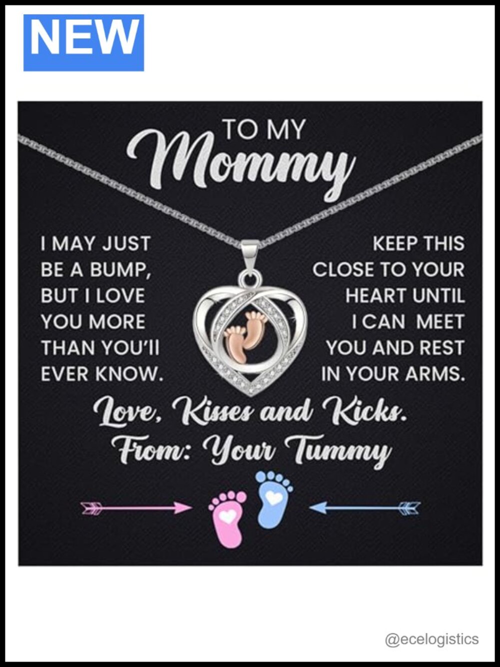 14k White Gold Over Stainless Steel Baby Footprint Necklace Mom to Be Pregnancy
